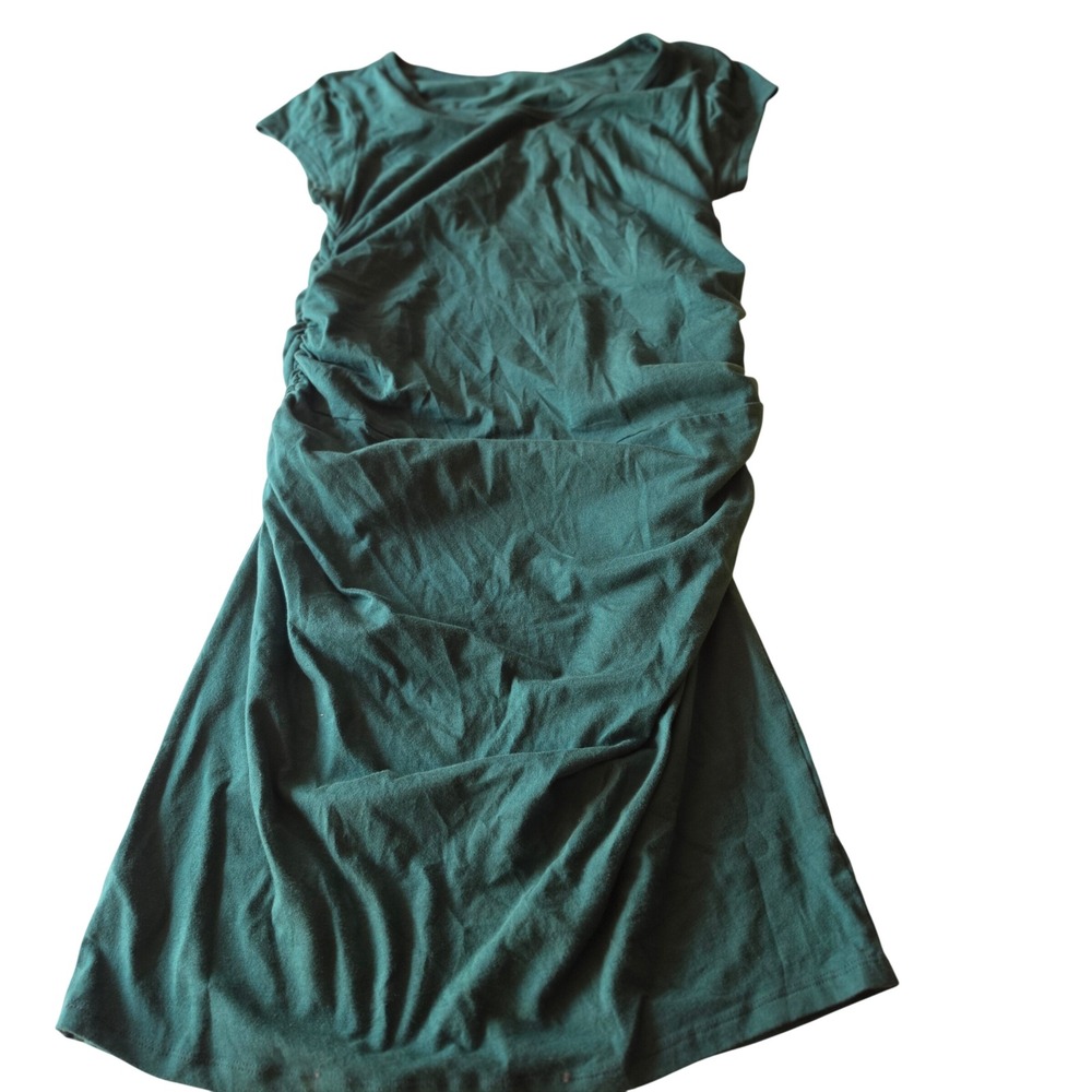 Necessitees Womens XL Forest Green Ruched Bodycon Short Sleeve Cotton Dress USA